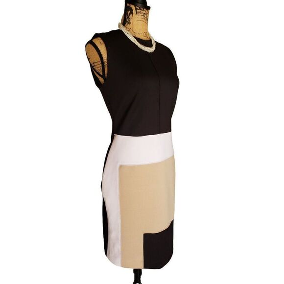 Women's Sleeveless Sheath Dress Size 6 Colorblocked Midi Designer NWOT - Picture 2 of 7
